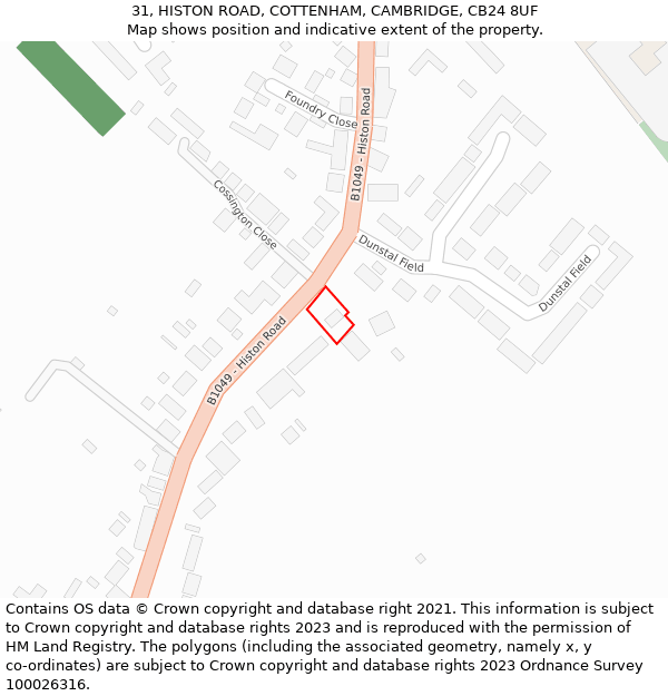 31, HISTON ROAD, COTTENHAM, CAMBRIDGE, CB24 8UF: Location map and indicative extent of plot