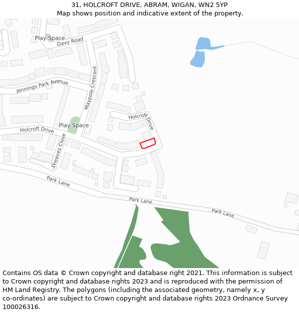 31, HOLCROFT DRIVE, ABRAM, WIGAN, WN2 5YP: Location map and indicative extent of plot