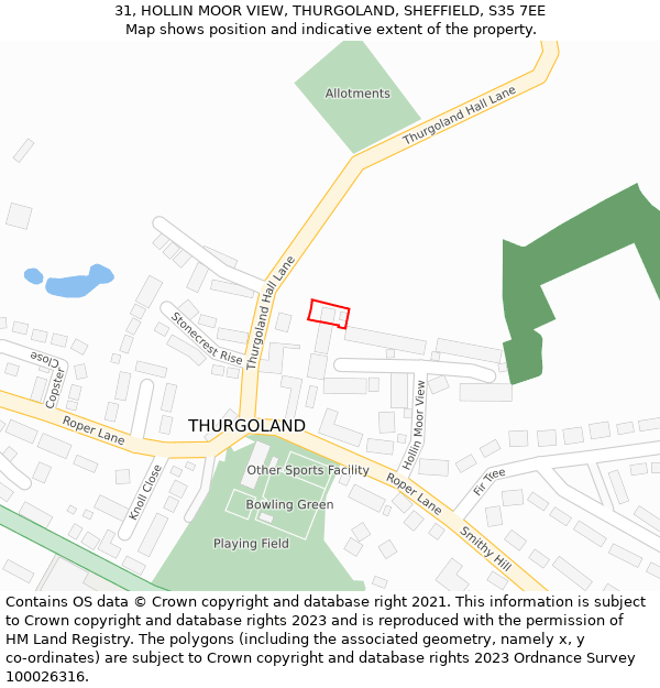 31, HOLLIN MOOR VIEW, THURGOLAND, SHEFFIELD, S35 7EE: Location map and indicative extent of plot