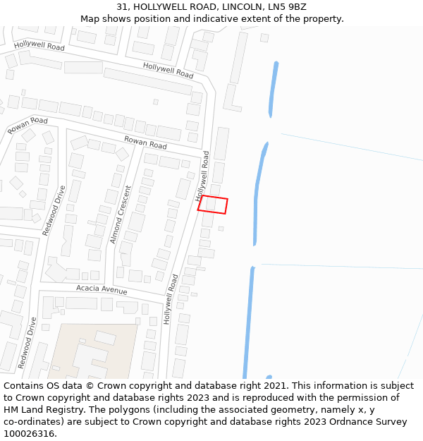 31, HOLLYWELL ROAD, LINCOLN, LN5 9BZ: Location map and indicative extent of plot