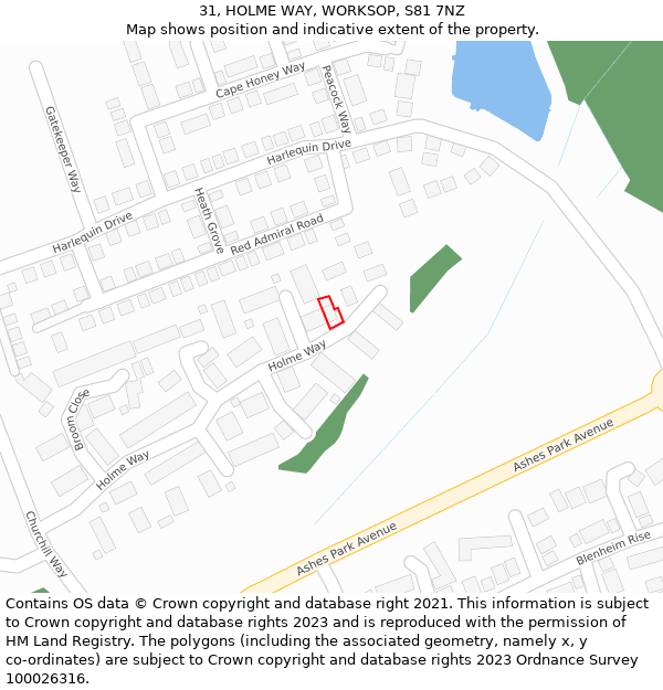 31, HOLME WAY, WORKSOP, S81 7NZ: Location map and indicative extent of plot