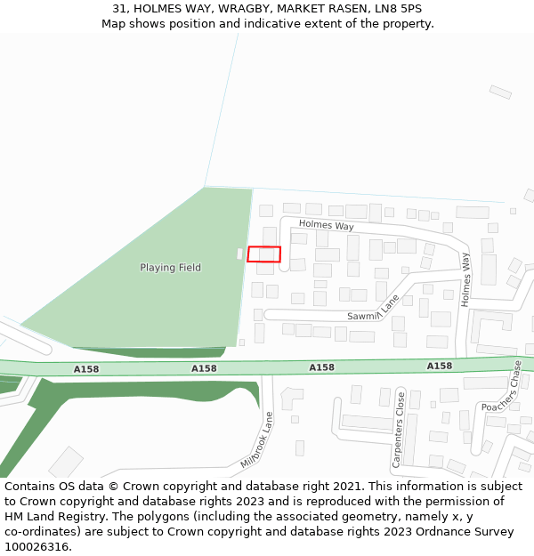 31, HOLMES WAY, WRAGBY, MARKET RASEN, LN8 5PS: Location map and indicative extent of plot
