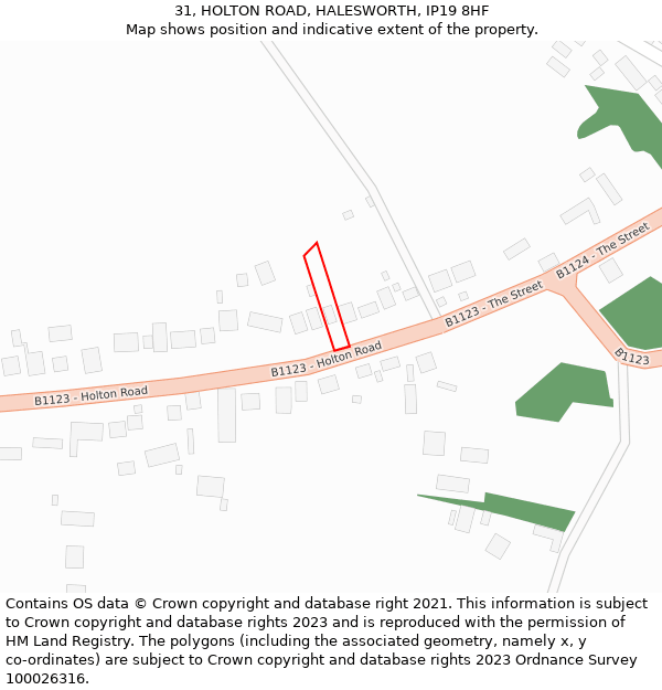 31, HOLTON ROAD, HALESWORTH, IP19 8HF: Location map and indicative extent of plot