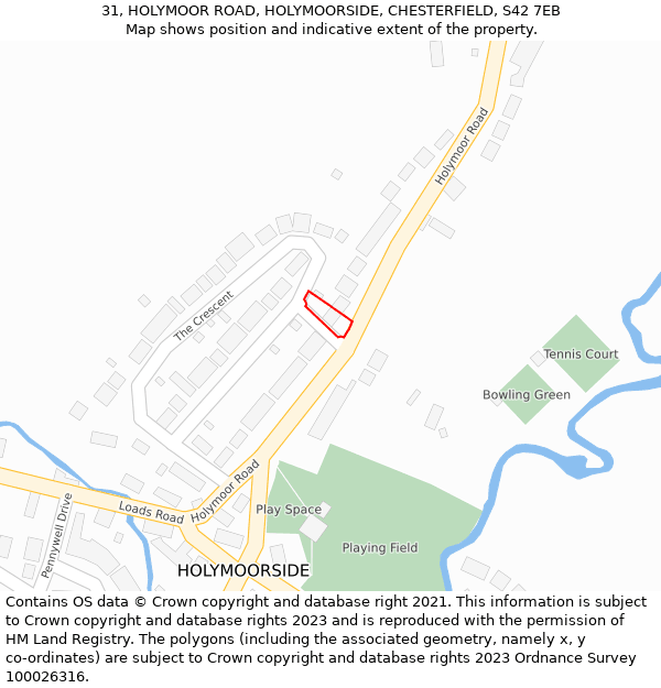 31, HOLYMOOR ROAD, HOLYMOORSIDE, CHESTERFIELD, S42 7EB: Location map and indicative extent of plot