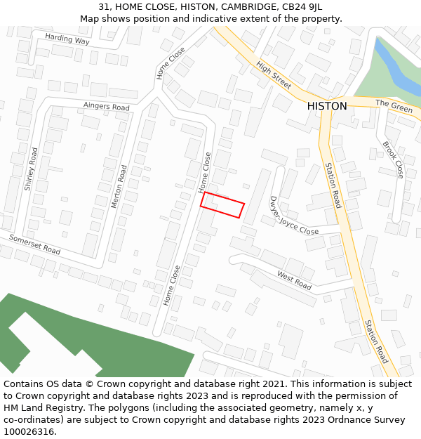 31, HOME CLOSE, HISTON, CAMBRIDGE, CB24 9JL: Location map and indicative extent of plot