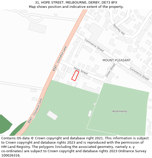 31, HOPE STREET, MELBOURNE, DERBY, DE73 8FX: Location map and indicative extent of plot