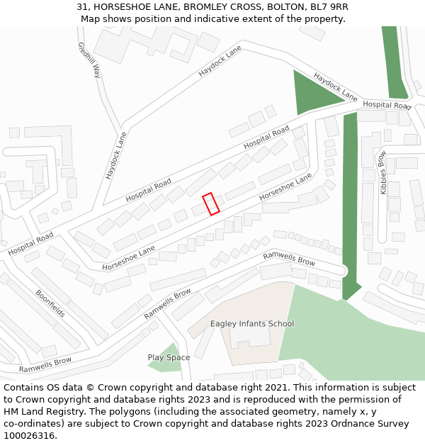 31, HORSESHOE LANE, BROMLEY CROSS, BOLTON, BL7 9RR: Location map and indicative extent of plot