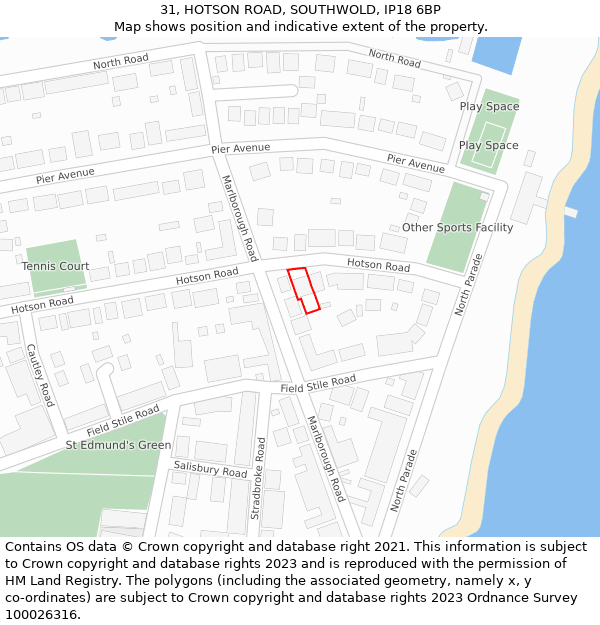 31, HOTSON ROAD, SOUTHWOLD, IP18 6BP: Location map and indicative extent of plot