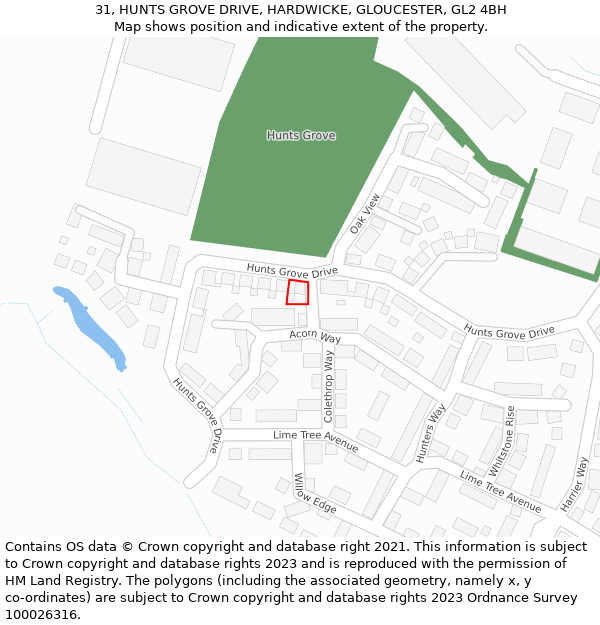 31, HUNTS GROVE DRIVE, HARDWICKE, GLOUCESTER, GL2 4BH: Location map and indicative extent of plot