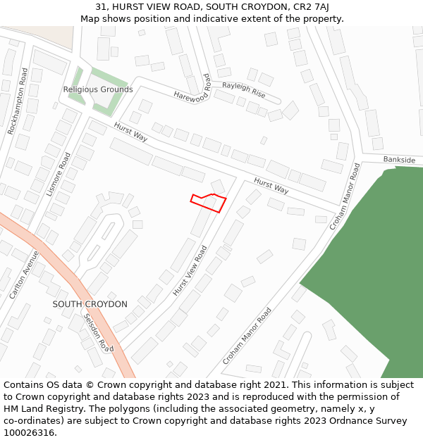 31, HURST VIEW ROAD, SOUTH CROYDON, CR2 7AJ: Location map and indicative extent of plot