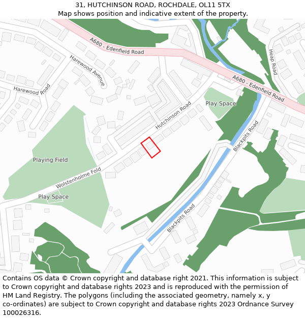 31, HUTCHINSON ROAD, ROCHDALE, OL11 5TX: Location map and indicative extent of plot