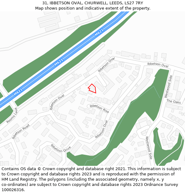 31, IBBETSON OVAL, CHURWELL, LEEDS, LS27 7RY: Location map and indicative extent of plot