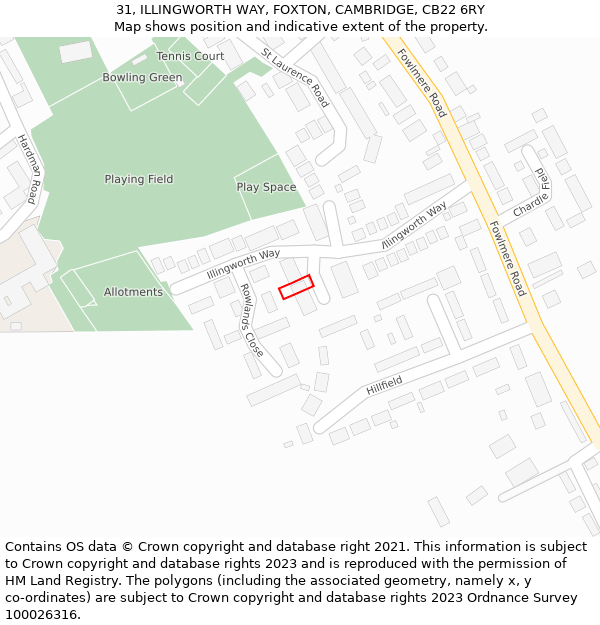 31, ILLINGWORTH WAY, FOXTON, CAMBRIDGE, CB22 6RY: Location map and indicative extent of plot