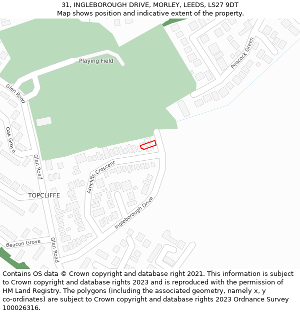 31, INGLEBOROUGH DRIVE, MORLEY, LEEDS, LS27 9DT: Location map and indicative extent of plot