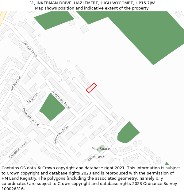 31, INKERMAN DRIVE, HAZLEMERE, HIGH WYCOMBE, HP15 7JW: Location map and indicative extent of plot