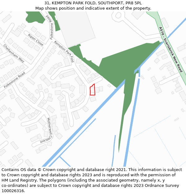 31, KEMPTON PARK FOLD, SOUTHPORT, PR8 5PL: Location map and indicative extent of plot