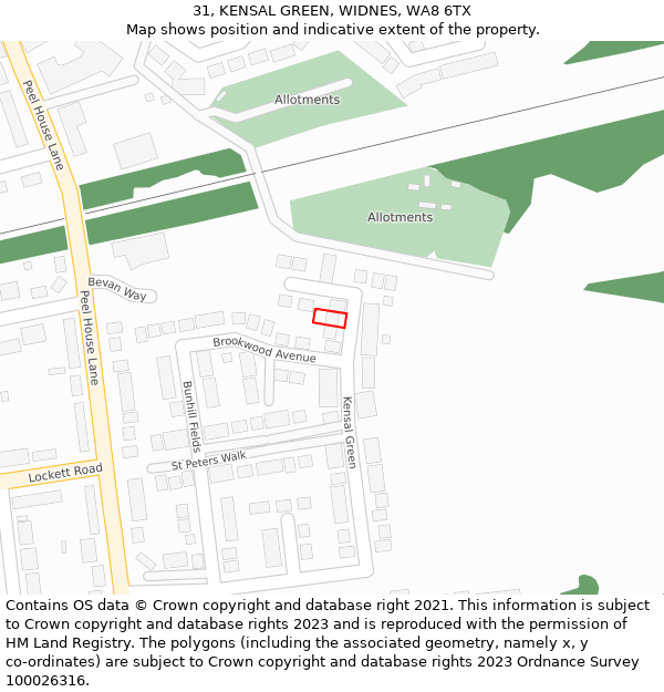 31, KENSAL GREEN, WIDNES, WA8 6TX: Location map and indicative extent of plot