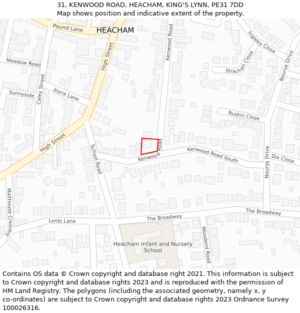 31, KENWOOD ROAD, HEACHAM, KING'S LYNN, PE31 7DD: Location map and indicative extent of plot