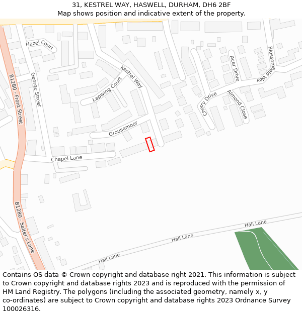 31, KESTREL WAY, HASWELL, DURHAM, DH6 2BF: Location map and indicative extent of plot