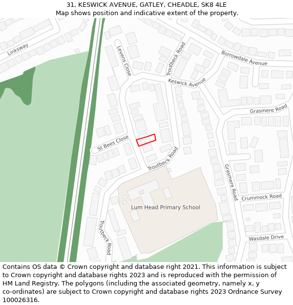 31, KESWICK AVENUE, GATLEY, CHEADLE, SK8 4LE: Location map and indicative extent of plot