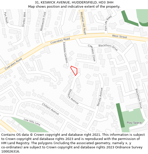 31, KESWICK AVENUE, HUDDERSFIELD, HD3 3HH: Location map and indicative extent of plot