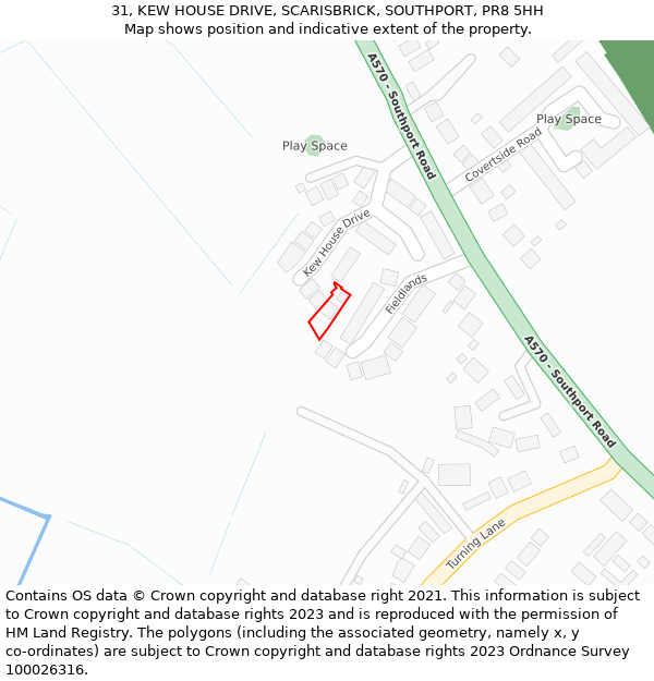 31, KEW HOUSE DRIVE, SCARISBRICK, SOUTHPORT, PR8 5HH: Location map and indicative extent of plot