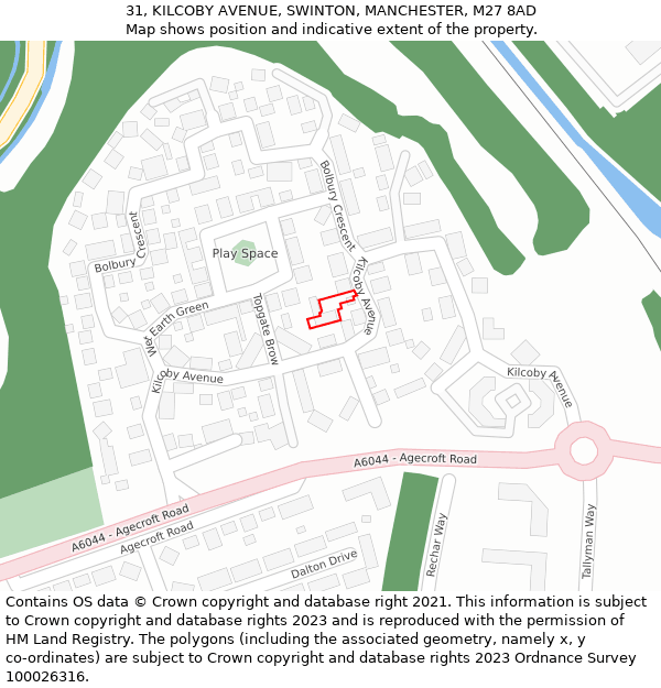 31, KILCOBY AVENUE, SWINTON, MANCHESTER, M27 8AD: Location map and indicative extent of plot