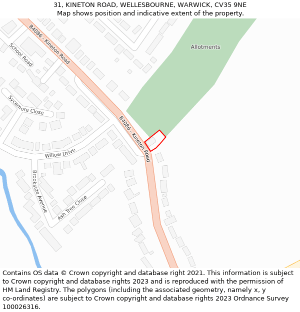 31, KINETON ROAD, WELLESBOURNE, WARWICK, CV35 9NE: Location map and indicative extent of plot