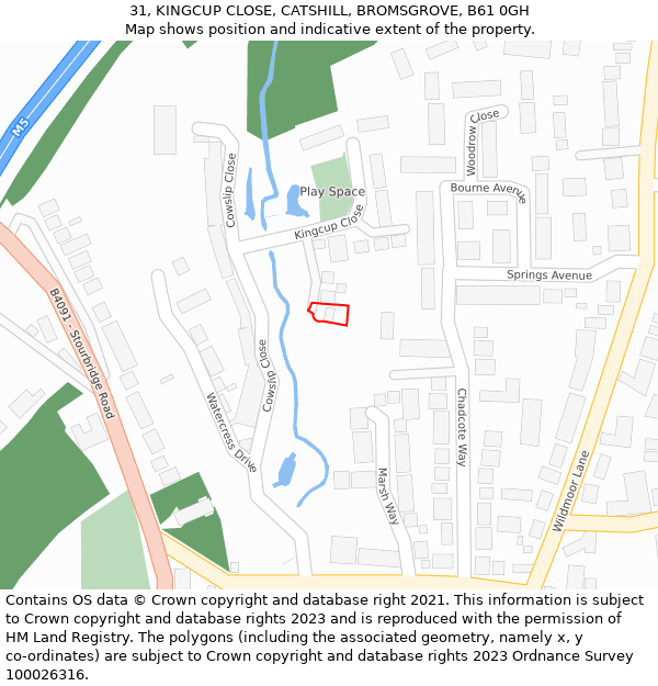 31, KINGCUP CLOSE, CATSHILL, BROMSGROVE, B61 0GH: Location map and indicative extent of plot