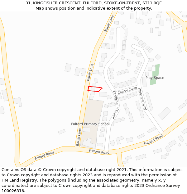 31, KINGFISHER CRESCENT, FULFORD, STOKE-ON-TRENT, ST11 9QE: Location map and indicative extent of plot