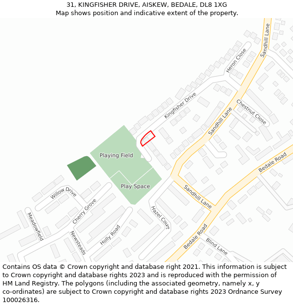 31, KINGFISHER DRIVE, AISKEW, BEDALE, DL8 1XG: Location map and indicative extent of plot
