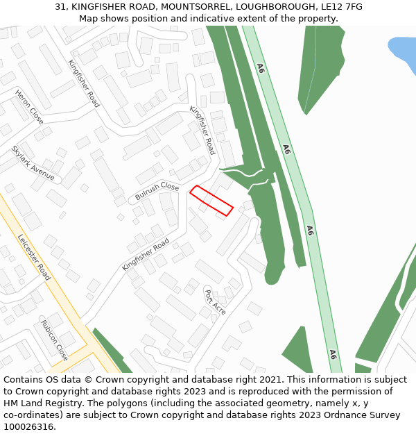 31, KINGFISHER ROAD, MOUNTSORREL, LOUGHBOROUGH, LE12 7FG: Location map and indicative extent of plot