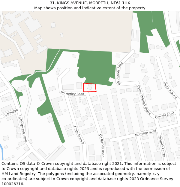 31, KINGS AVENUE, MORPETH, NE61 1HX: Location map and indicative extent of plot