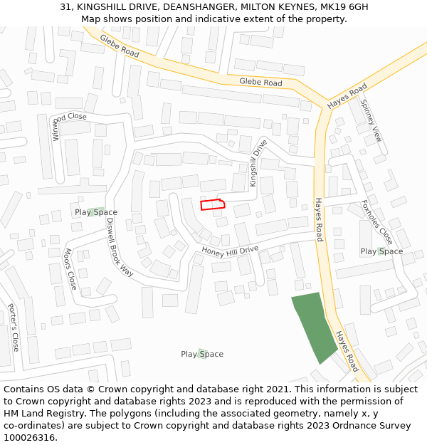 31, KINGSHILL DRIVE, DEANSHANGER, MILTON KEYNES, MK19 6GH: Location map and indicative extent of plot