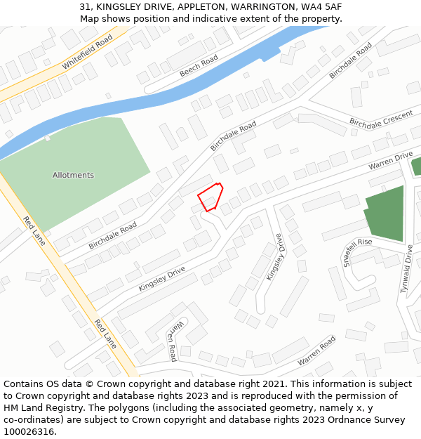 31, KINGSLEY DRIVE, APPLETON, WARRINGTON, WA4 5AF: Location map and indicative extent of plot