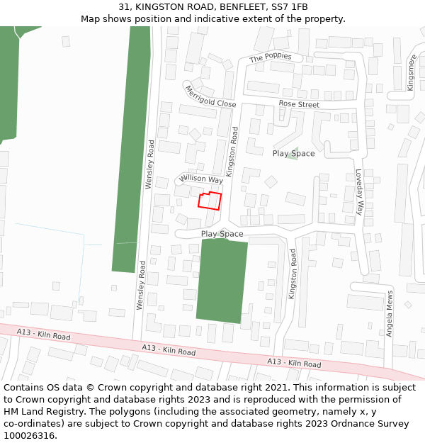 31, KINGSTON ROAD, BENFLEET, SS7 1FB: Location map and indicative extent of plot