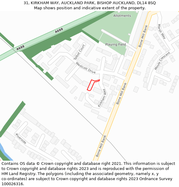 31, KIRKHAM WAY, AUCKLAND PARK, BISHOP AUCKLAND, DL14 8SQ: Location map and indicative extent of plot