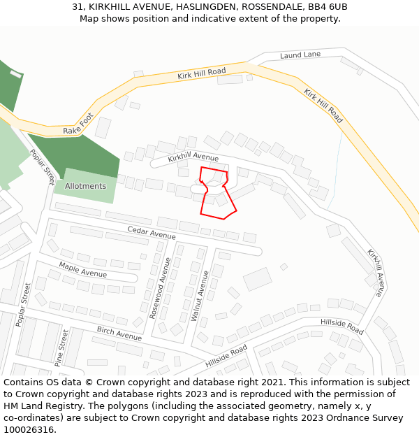 31, KIRKHILL AVENUE, HASLINGDEN, ROSSENDALE, BB4 6UB: Location map and indicative extent of plot