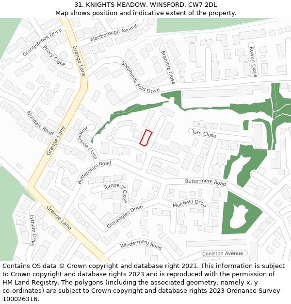 31, KNIGHTS MEADOW, WINSFORD, CW7 2DL: Location map and indicative extent of plot