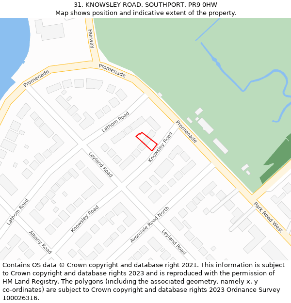 31, KNOWSLEY ROAD, SOUTHPORT, PR9 0HW: Location map and indicative extent of plot