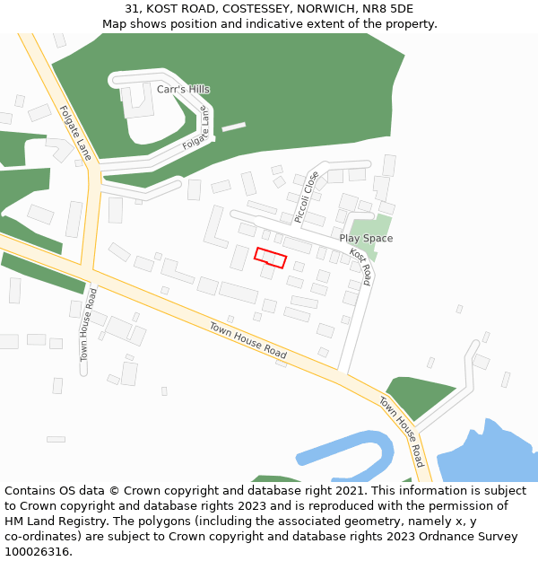 31, KOST ROAD, COSTESSEY, NORWICH, NR8 5DE: Location map and indicative extent of plot