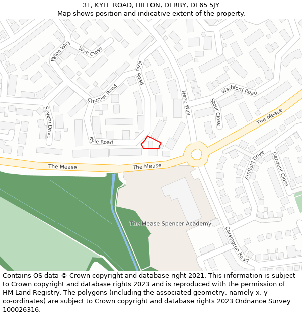 31, KYLE ROAD, HILTON, DERBY, DE65 5JY: Location map and indicative extent of plot