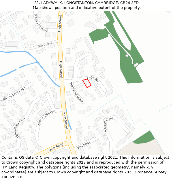 31, LADYWALK, LONGSTANTON, CAMBRIDGE, CB24 3ED: Location map and indicative extent of plot