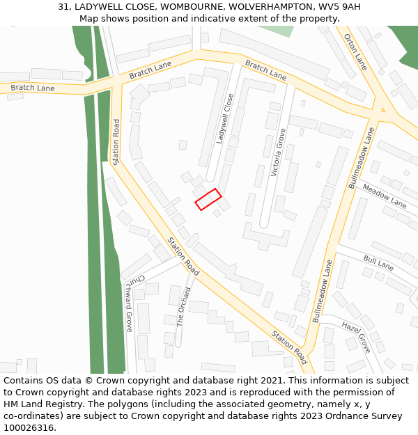 31, LADYWELL CLOSE, WOMBOURNE, WOLVERHAMPTON, WV5 9AH: Location map and indicative extent of plot