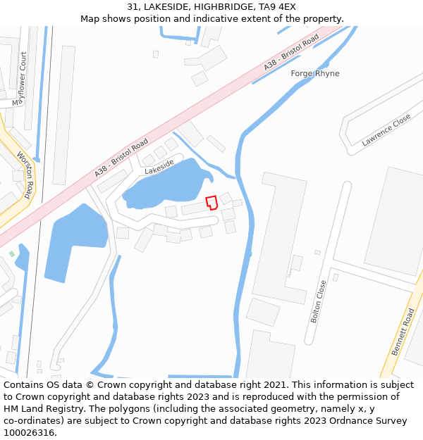 31, LAKESIDE, HIGHBRIDGE, TA9 4EX: Location map and indicative extent of plot