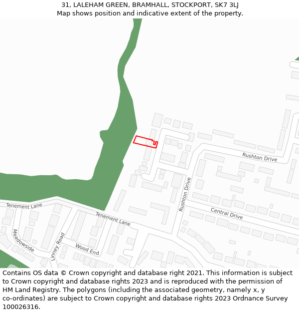 31, LALEHAM GREEN, BRAMHALL, STOCKPORT, SK7 3LJ: Location map and indicative extent of plot