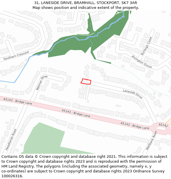 31, LANESIDE DRIVE, BRAMHALL, STOCKPORT, SK7 3AR: Location map and indicative extent of plot