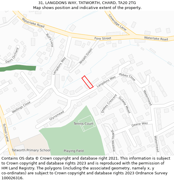 31, LANGDONS WAY, TATWORTH, CHARD, TA20 2TG: Location map and indicative extent of plot