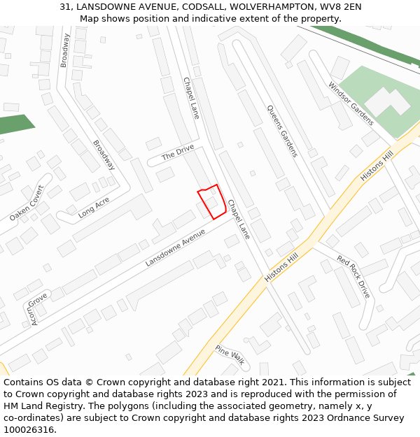 31, LANSDOWNE AVENUE, CODSALL, WOLVERHAMPTON, WV8 2EN: Location map and indicative extent of plot