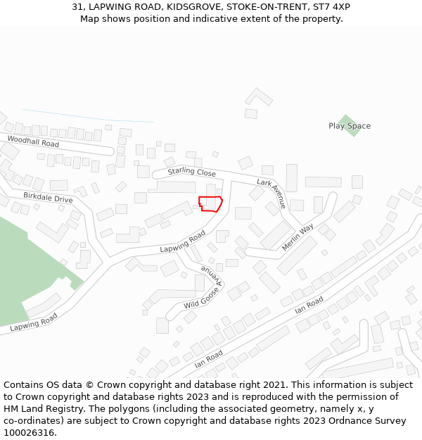 31, LAPWING ROAD, KIDSGROVE, STOKE-ON-TRENT, ST7 4XP: Location map and indicative extent of plot